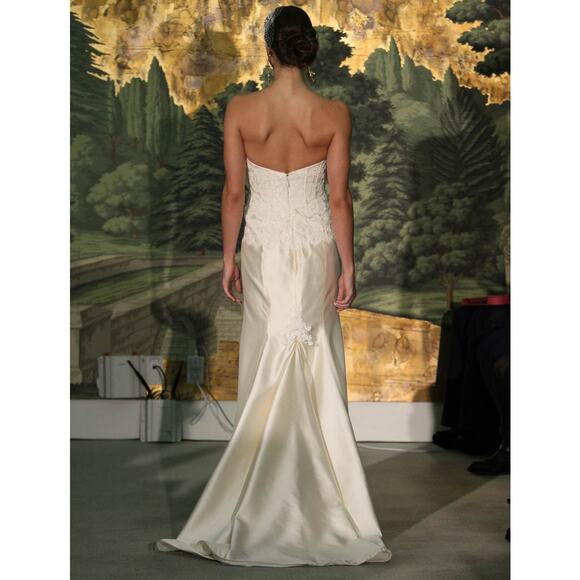 ANNE BARGE Bridal Wedding Dress Ivory Silk Lace Strapless Sheath Morelle Gown 10 - Picture 11 of 13